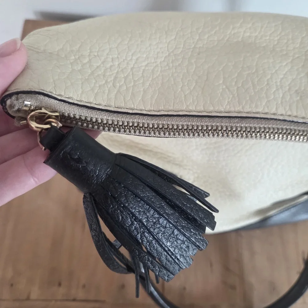 Kate Spade New York Cream Black Pebbled Leather Satchel Purse Missing Strap